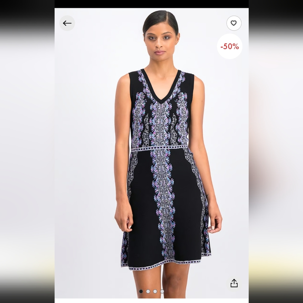 New! Nanette Lepore mystical stitch black multi coloSleeveless v neck dress sz S